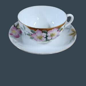 Noritake Azalea Hand painted Teacup & Saucer Set Fine China Japan Green Stamp